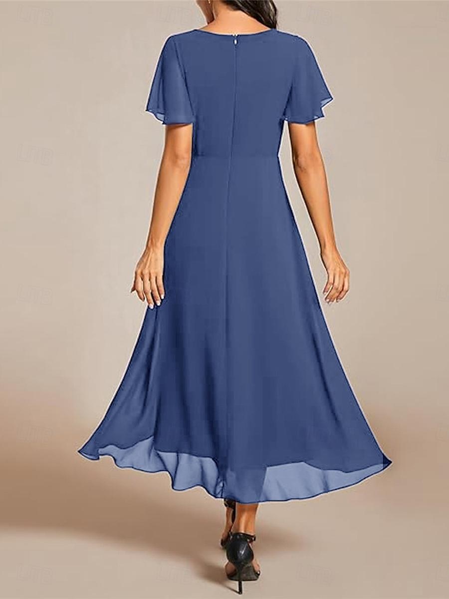 Per donna Abiti in chiffon Vestito maxi Chiffon Con balze Ufficio Cocktail party Elegante Da cerimonia A V Manica corta Nero Bianco Rosa Colore del 2025 a $50.99 -P16