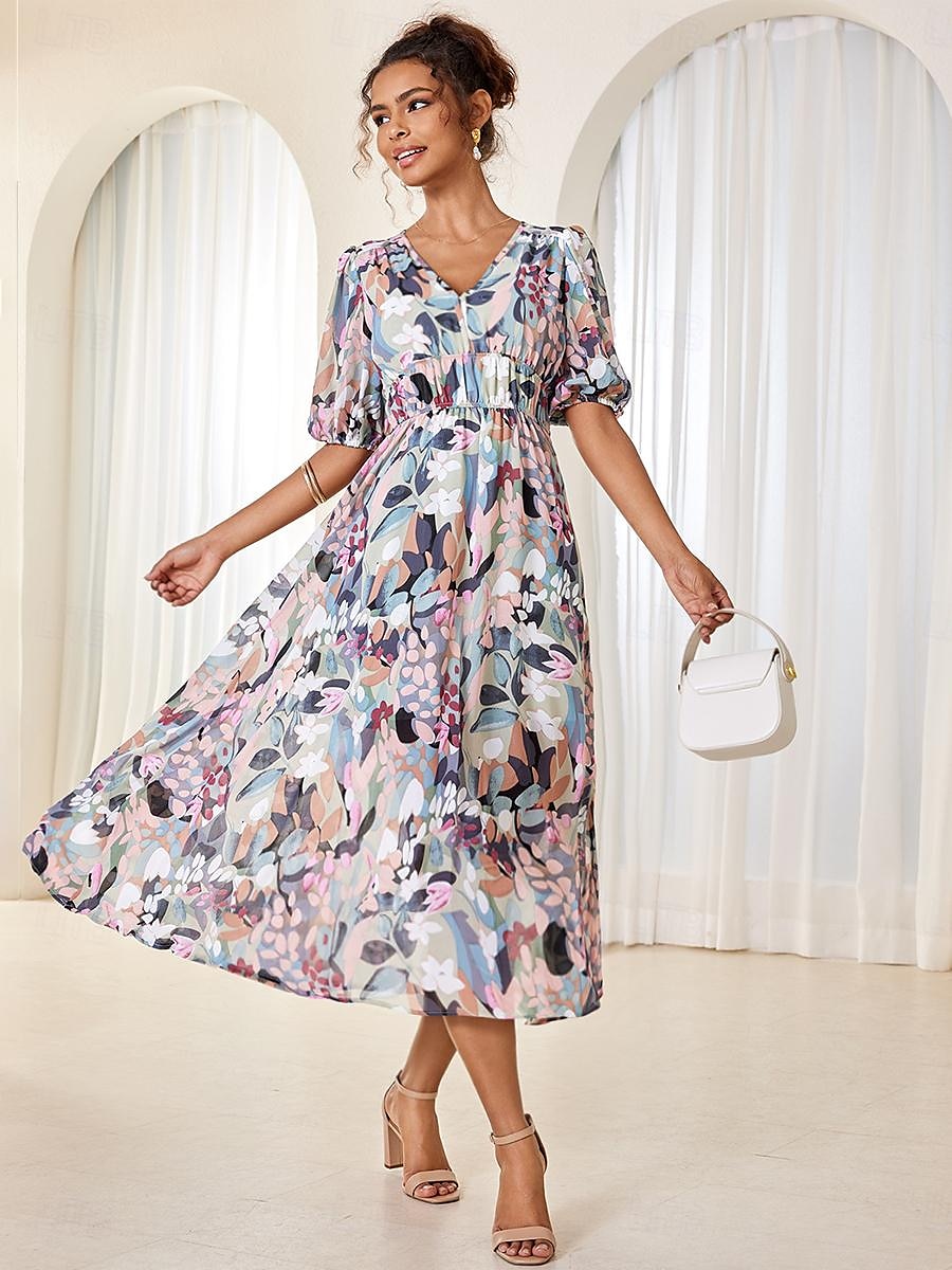 Damen Maxidress A Linie Kleid Brautkleider schlicht Täglich Lockere Passform Ditsy Blumig Kurzarm V Ausschnitt Colourful Sommer 2025 - $46.99 –P1