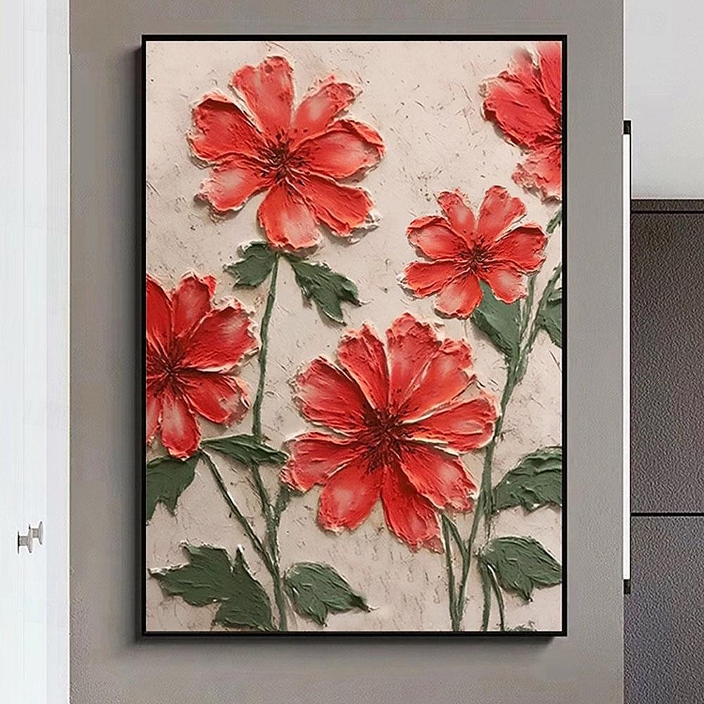 ręcznie malowane 3d teksturowane czerwony kwiat malarstwo ręcznie robione czerwone kwiaty malowanie 3d teksturowane czerwony kwiat obraz olejny wall art impresjonistyczny obraz na płótnie do sypialni 2025 - $116.99 –P4