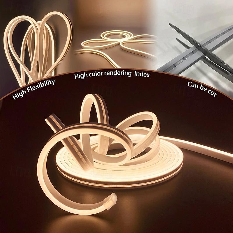 1pc 1-5M/3.28FT-16.4FT, LED, Warm White Neon, Touch Control Switch, 5V Safe Voltage, USB Powered, Cutting Flexible Neon Strip Light, Ambience Creation, For Indoor/Outdoor Decorations, Pathway Lights, 2025 - $11.49 –P5