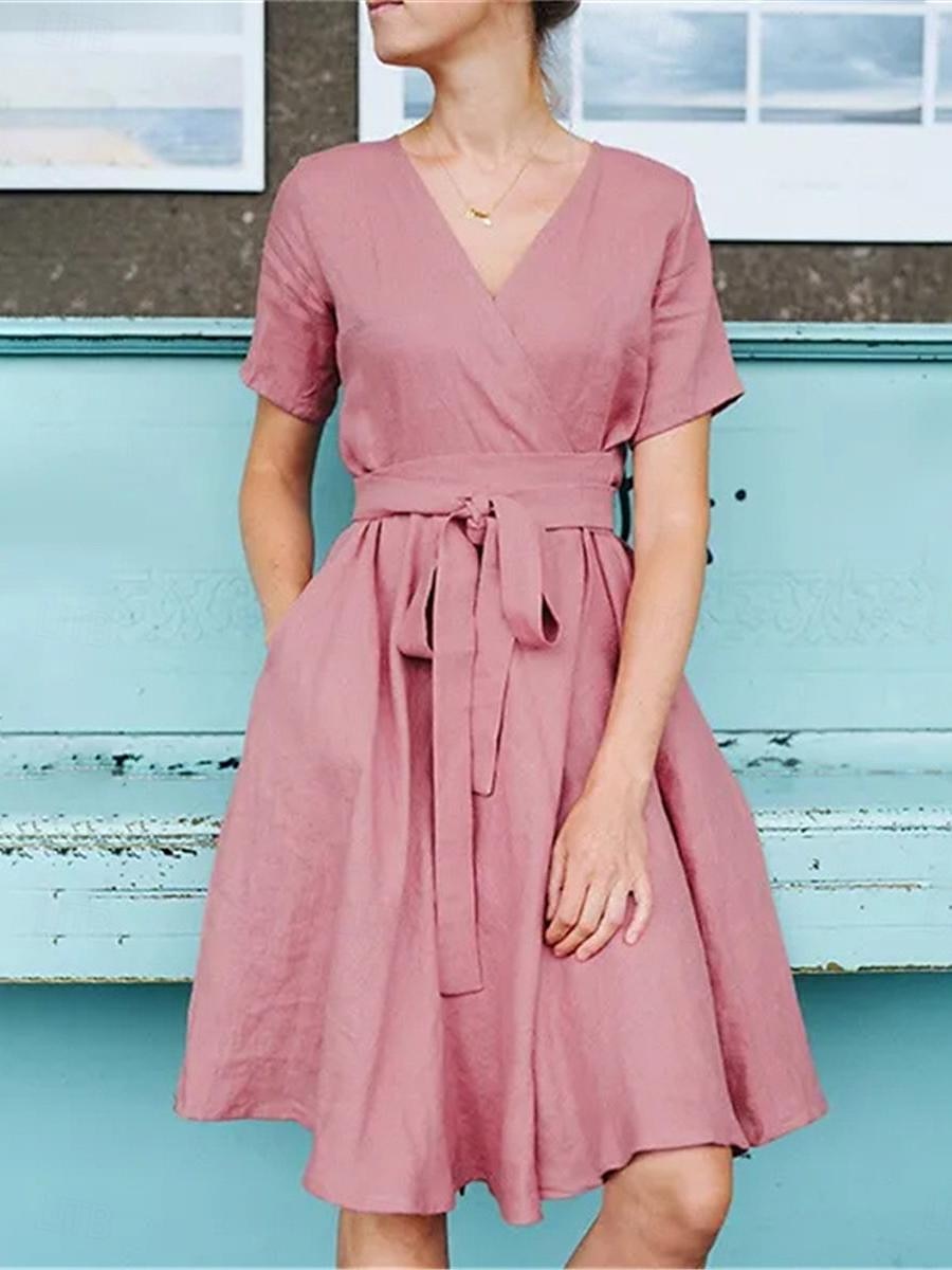 damă verde armat roz bleumarin vară mini rochie de primăvară rochie minionă rochie lejeră de bază modernă casual zilnică weekend-ul lejer cu decolteu în V uni 2025 - $25.99 –P4
