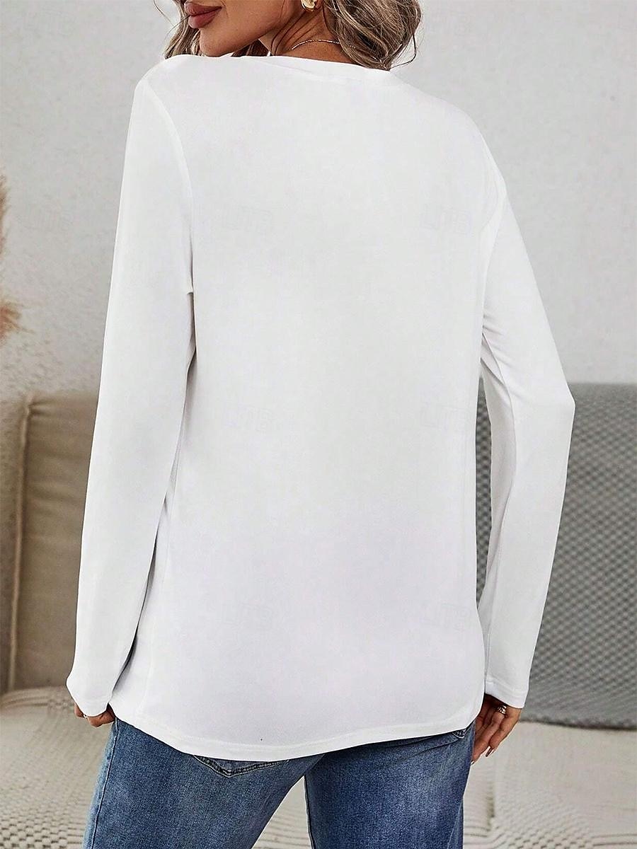 Pentru femei Tricou Păpădie De Bază Casual Manșon Lung Stil Nautic Topuri obișnuite Zilnic Imprimeu Alb Primăvara & toamnă 2025 - $27.99 –P2