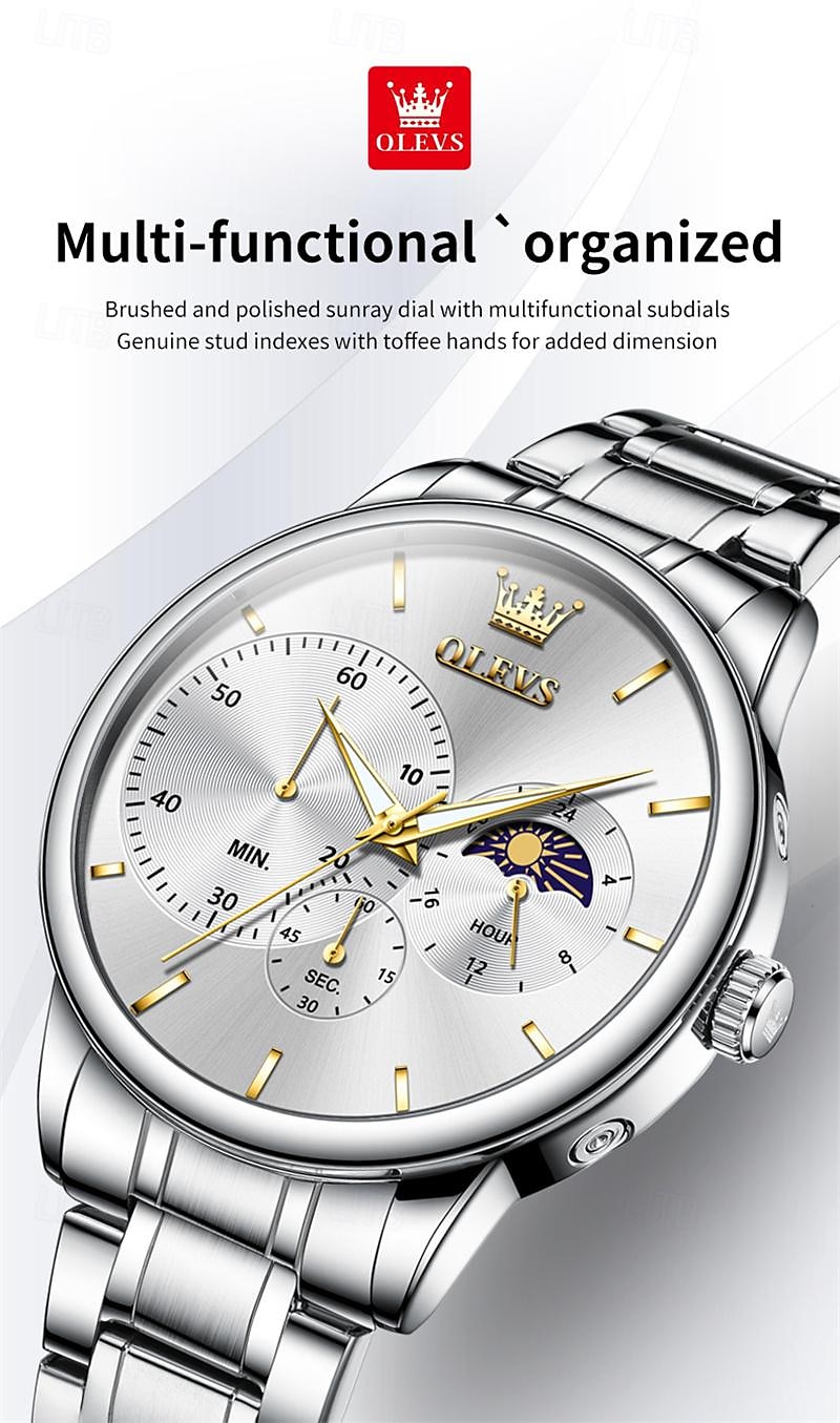 New Olevs Brand Business Men'S Watch Luminous Chronograph 24-Hour Indication Fashion Trend Leisure Multifunction Quartz Watch Steel Belt Waterproof Sports Men'S Wristwatch 2025 - $31.99 –P5