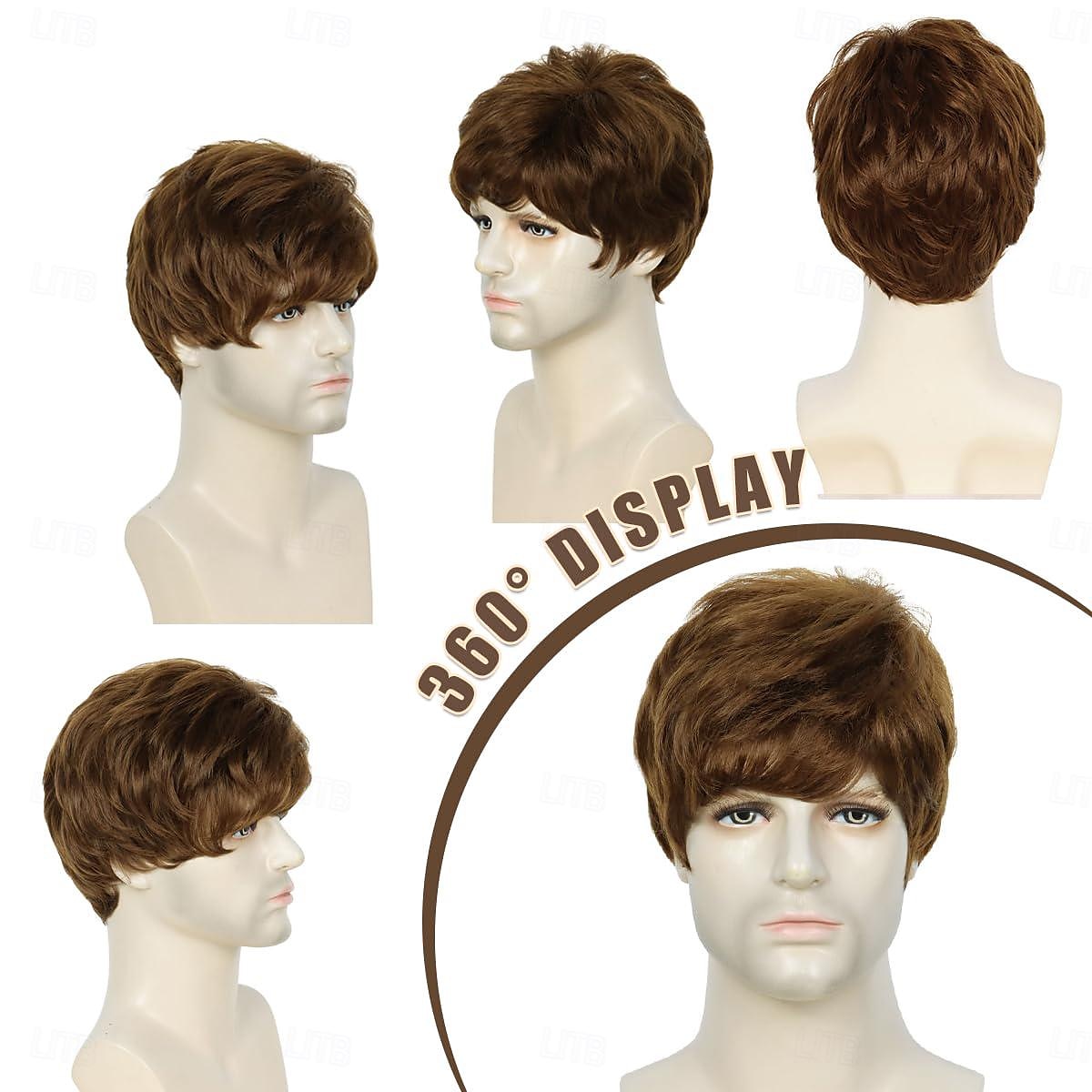 herreparykk, kort brun parykk for menn lagdelt naturlig fluffy syntetisk hår parykk varmebestandig halloween cosplay parykk 2025 - $18.49 –P4