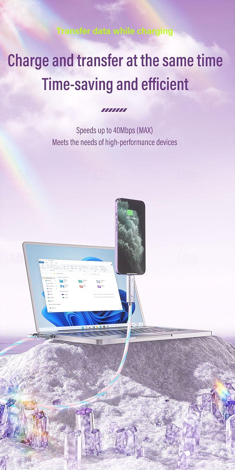 PD27W 100W Zinc Alloy 2-tow 2-star Dazzling Streamer Fast Charging Data Cable 4-in-1 Luminous Charging Cable 2025 - $16.99 –P7