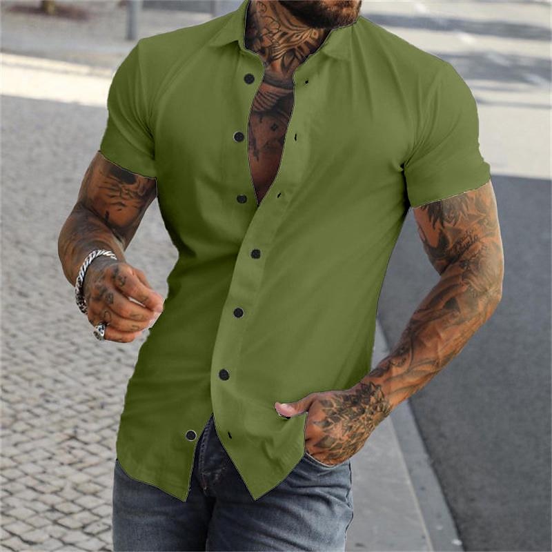 Hombre Camisa Camisa de verano Abotonar la camisa gris azul Negro Blanco Amarillo Rosa Manga Corta Letra Cuello Vuelto Calle Casual Abotonar Ropa Moda Casual Cómodo 2025 - $21.99 -P11