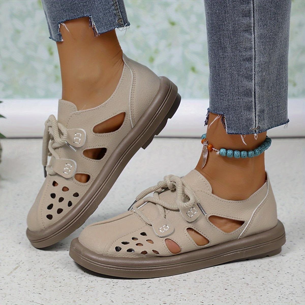 scarpe basse da donna in similpelle con lacci e ritagli bianchi – scarpe casual traspiranti da passeggio per l'estate, i viaggi e l'uso quotidiano del 2025 a $34.99 –P5