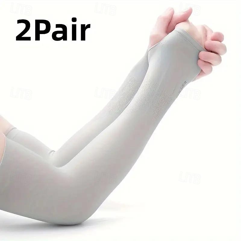 2pairs Long Solid Color Sun Sleeves, Thin High Elastic Cooling Arm Cover, Summer Sport Sleeves For Running Fishing Riding 2025 - $9.49 –P10