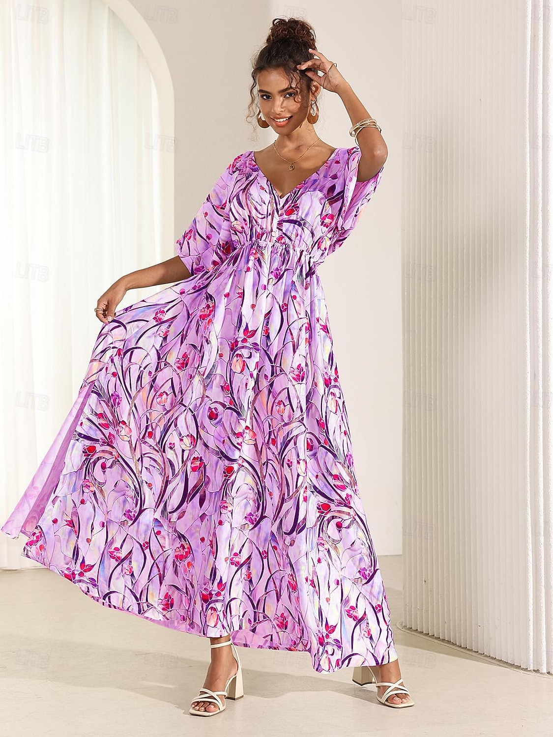 Femmes Robe Midi Robe évasée Robe trapèze Robe d'été Élégant Bohème Tropical Manche flottante Vacances Quotidien Date Coupe Ample Fleuri Manche Courte Col en V Bleu Vert Été de 2025 ? $49.99 –P12