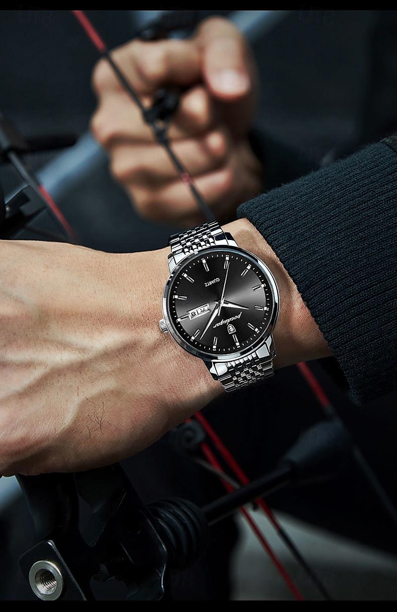 POEDAGAR Men Quartz Watch Minimalist Large Dial Fashion Business Luminous Calendar Date Week Waterproof Steel Watch 2025 - $21.99 –P2
