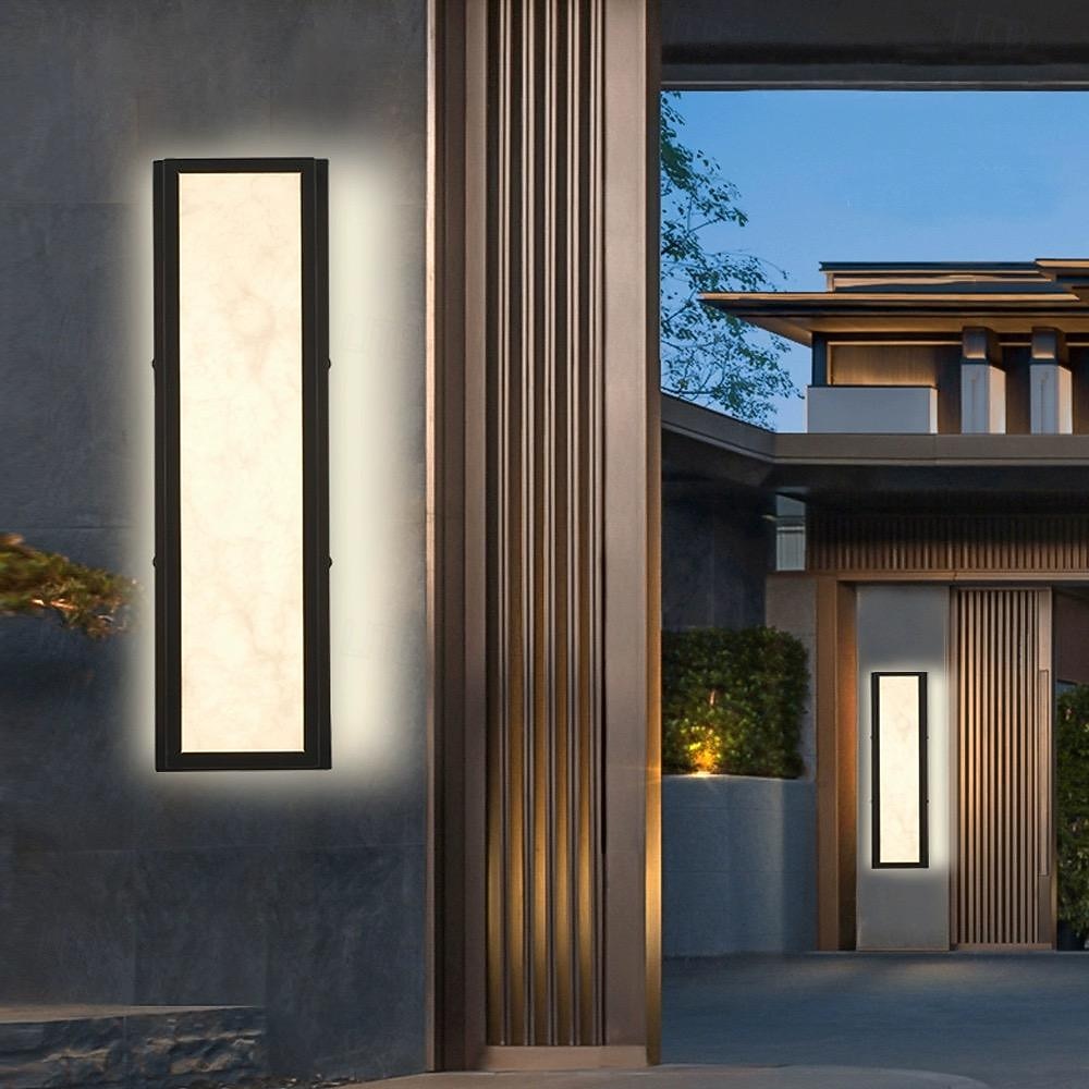 Aplique de pared exterior LED blanco cálido 42/63 cm 20 W IP65 apliques modernos iluminación de pared lámpara de patio luces rectangulares negras lámpara de pared de mármol para patio, porche, garaje 2026 - $366.53 –P7