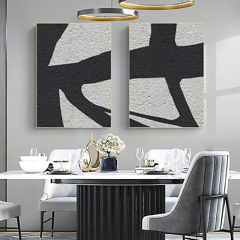 zwart-wit olieverfschilderij handgemaakte wabi sabi abstracte olieverfschilderij wandkunst kunstwerk muurschildering moderne abstracte olieverfschilderij geometrische wandkunst schilderij voor 2025 - $116.99 –P4