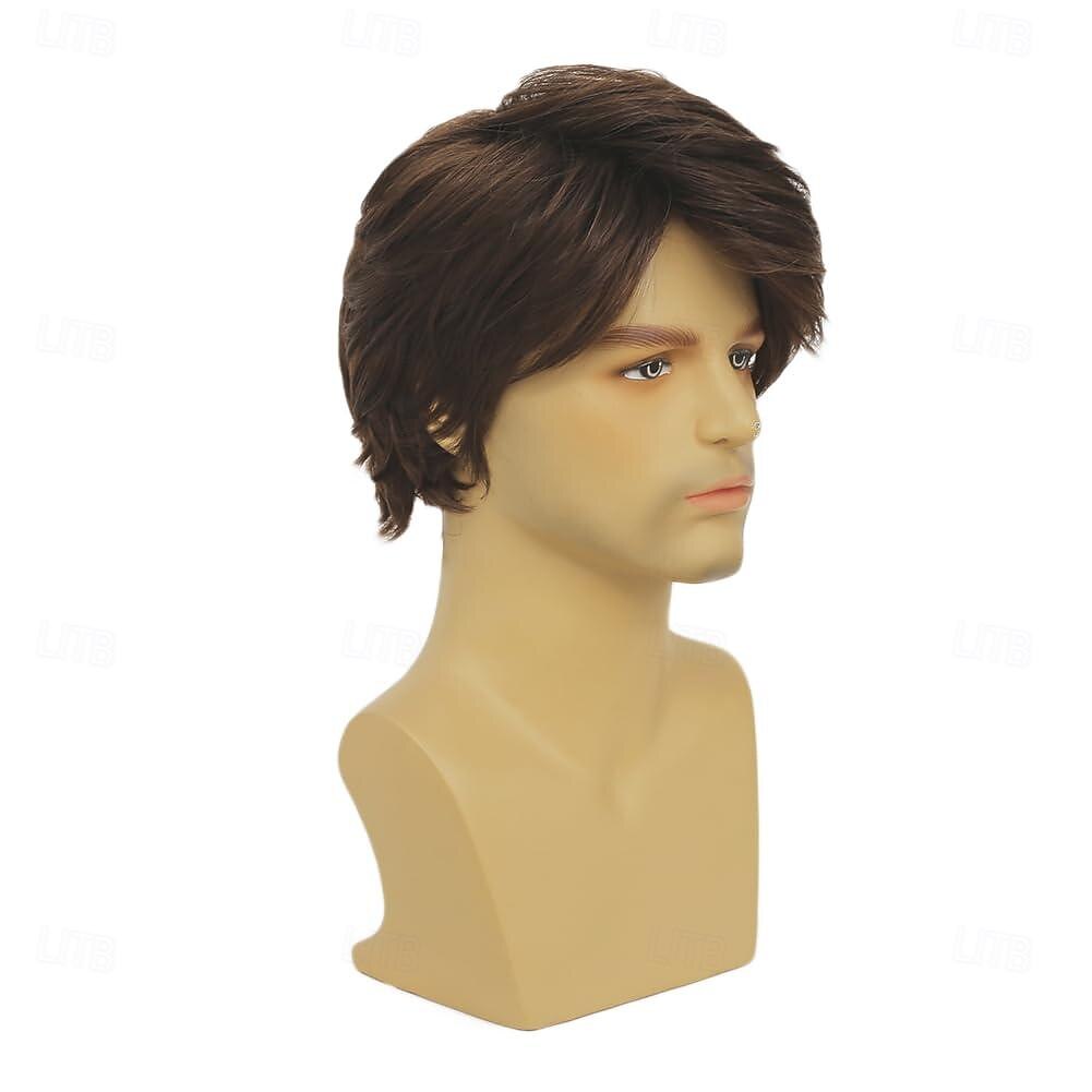 Synthetic Wig Straight Loose Wave Asymmetrical Wig Short Brown Synthetic Hair Men's Fashionable Design Soft Natural Brown 2025 - $18.49 –P6