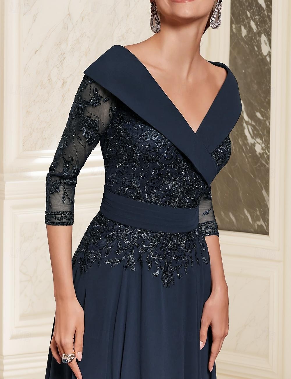 A-Line Mother of the Bride Dress Wedding Guest Elegant Sweetheart Ankle Length Chiffon 3/4 Length Sleeve with Lace free custom size 2025 - $191.99 –P3