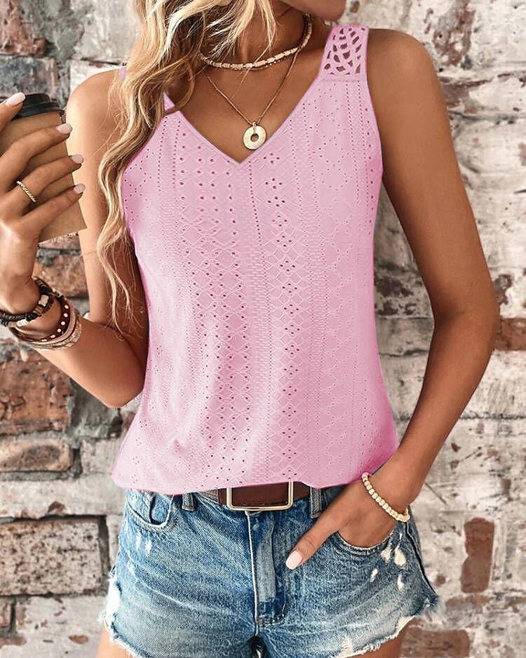 Top de tirantes de mujer blanco rosa azul liso corte en la calle moda diaria V cuello ajuste regular S 2025 - $17.49 –P6