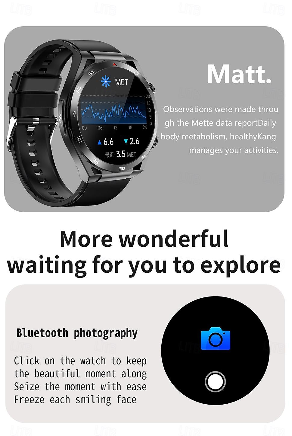iMosi ET450 Smart Watch 1.39 inch Smartwatch Fitness Running Watch Bluetooth ECG+PPG Temperature Monitoring Pedometer Compatible with Android iOS Women Men Long Standby Hands-Free Calls Waterproof IP 2025 - $71.99 –P13
