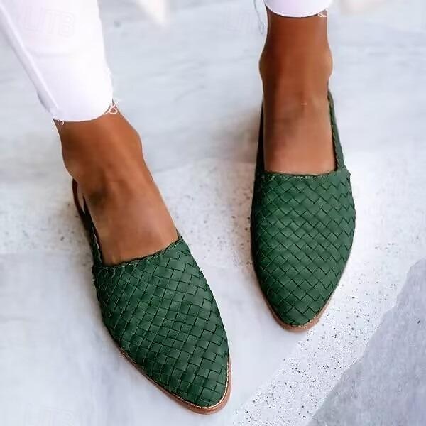 Women's Black Woven Flat Mules with Adjustable Slingback Strap - Stylish Summer Casual Shoes 2025 - €27.99 –P5
