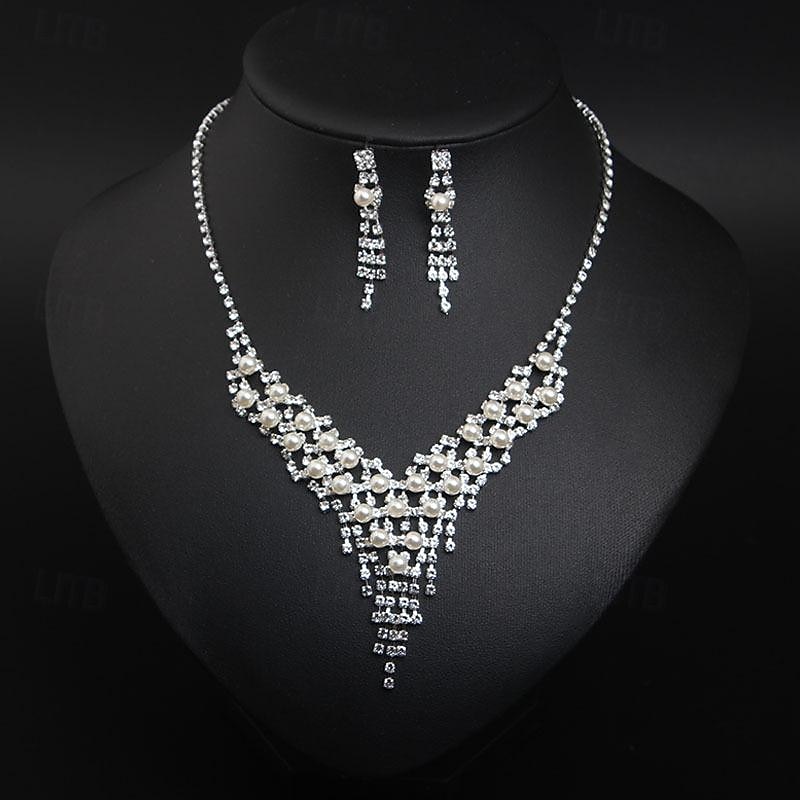 Smykke Sett 3 stk Imitert Perle Strass Øredobber Halskjeder Dame Elegant Årgang Mote geometriske Geometrisk Form Smykkesett Til Bryllup Fest jubileum 2025 - $20.99 –P2