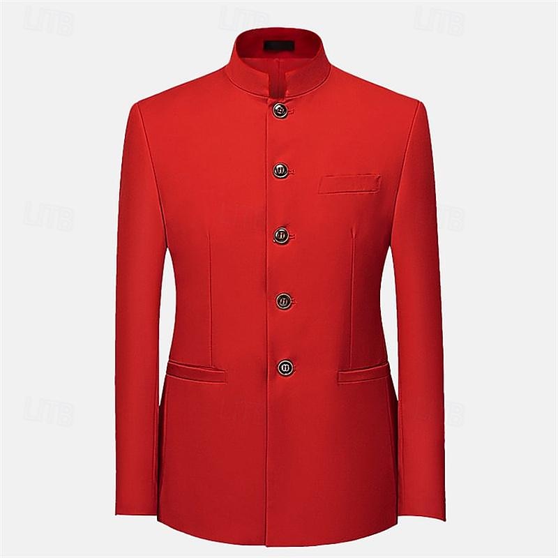 Voor heren Blazer liiketoiminta Cocktailparty Bruiloft Modieus Casual Lente & Herfst Polyester Effen nappi Zak Comfortabel Enkele rij knopen Blazer Zwart Wit Geel Rood 2026 - $75.99 –P10