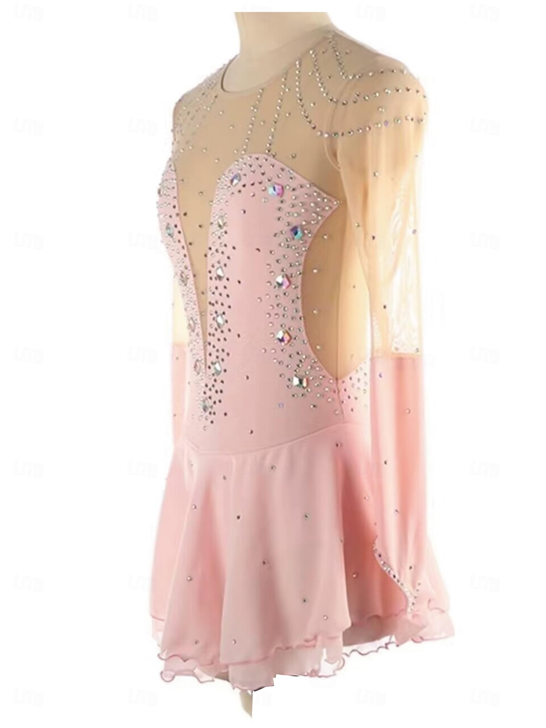 Kjole til kunstløp Dame Jente Skøyteløp Kjoler Rosa Lapper Tommelhull Netting Spandex Elastisk Trening Profesjonell Konkurranse Skøyteklær Hold Varm Krystall / Rhinstein Langermet Skøyting Kunstløp 2025 - $182.99 –P5