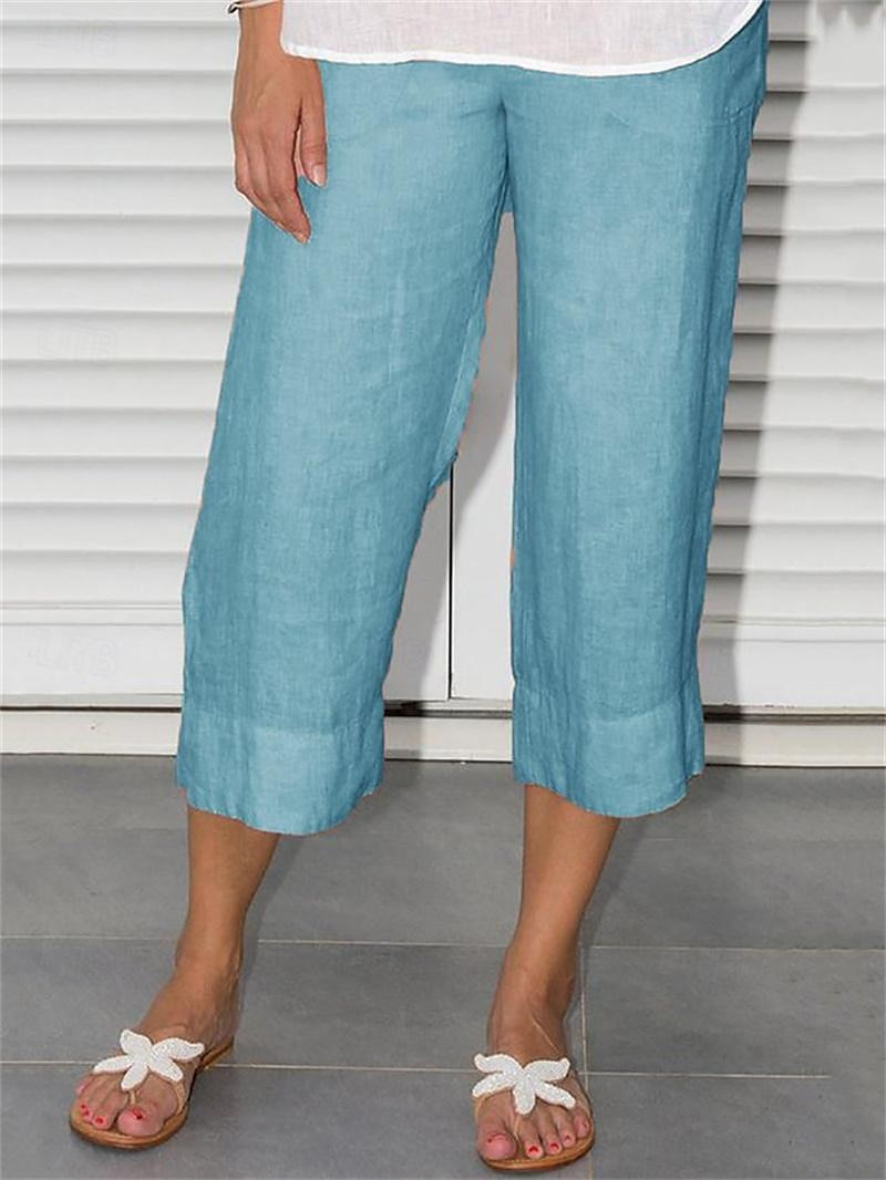 Mulheres Shorts de algodão e linho calções capri Casual Diário Comprimento da panturrilha Tecido Bolsos laterais Respirabilidade Confortável Sem Elasticidade Final de semana Preto Azul Laranja Cáqui de 2025 por zł119.99 –P4