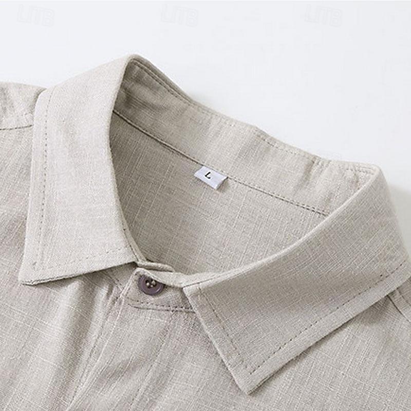 Miesten Paita Pellava paita Rento paita Button Up paita Puuvillainen paita Tavallinen Loma Katu Valkoinen Vaalean harmaa Tumman harmaa Beesi Lyhythihainen Sänkyjen avaus Kesä Vaatetus Painike alas 2025 - $36.99 –P6