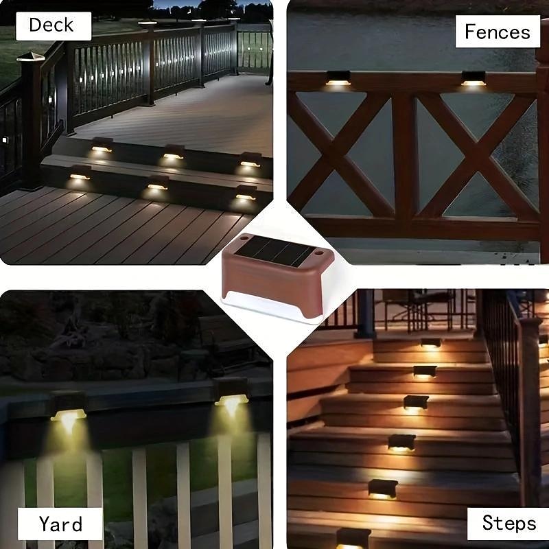 6 stuks waterdichte zonne-dekverlichting, led-trapverlichting op zonne-energie voor reling, dek, terras, tuin, kolom, hek, trap en oprit (warm licht / wit licht) 2026 - $14.99 –P10