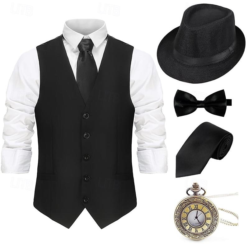 Retro Řvoucí 20s 20. léta 20. století Úbory Vesta Sada příslušenství Gentleman Gangster Maškarní kostým Pánské předvečer Všech svatých Karneval Nový rok Karneval Večírek Plesová maškaráda Dospělé 2025 - $41.99 –P5