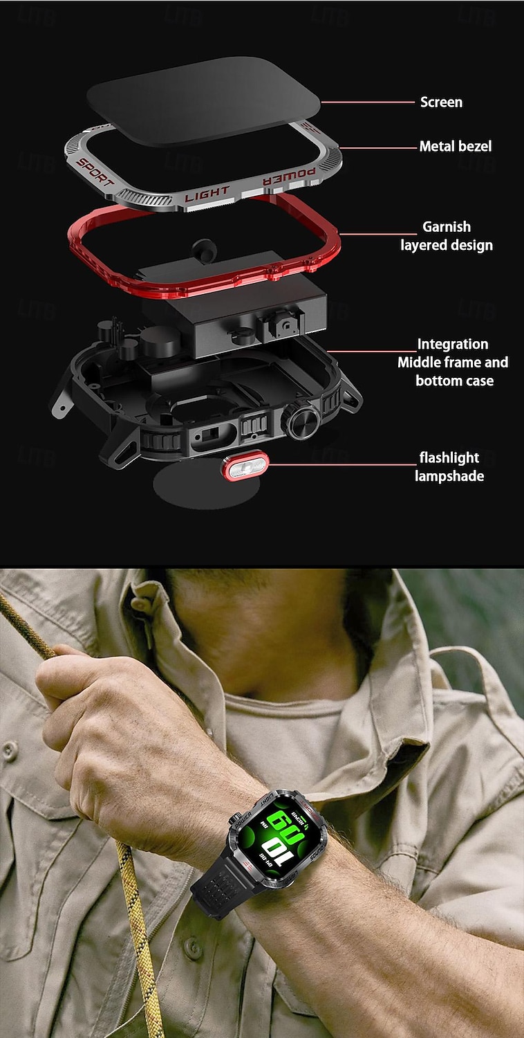 2025年 2024年新作アウトドアスポーツ高度気圧コンパスBluetooth通話スマートウォッチLEDライト付きマネーチェック機能付きスマートウォッチ  コレクション – $46.99 –P5