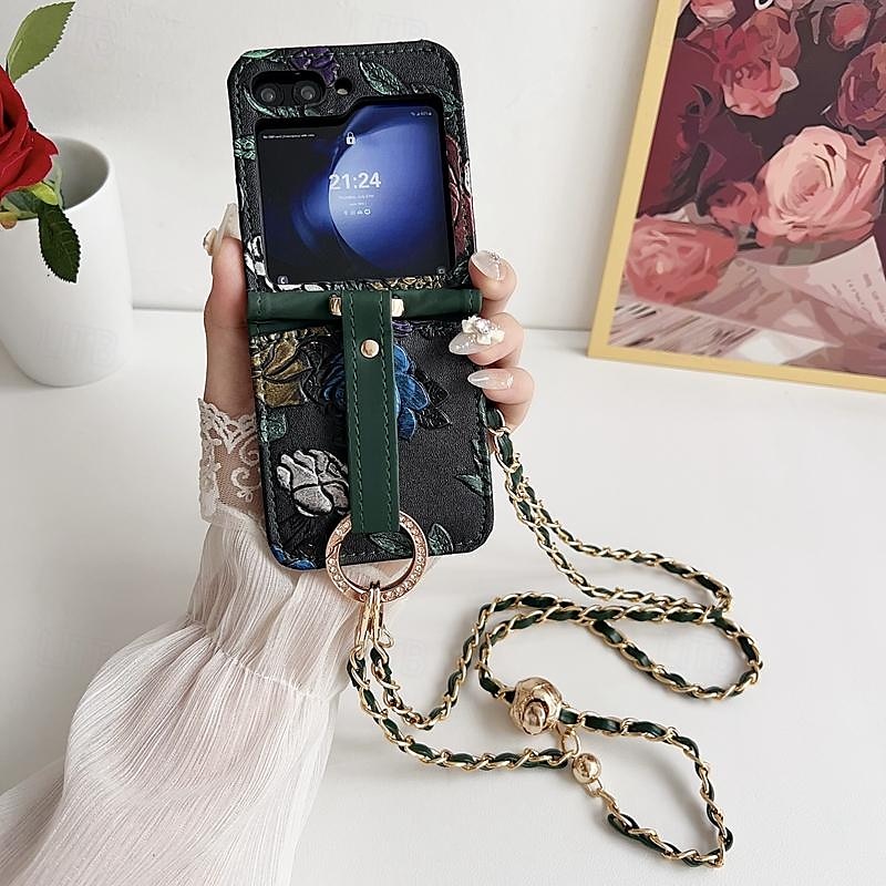 telefone Capinha Para Samsung Galaxy Z Virar 6 Z Flip 5 Z Flip 4 Z Flip 3 Capa traseira com cordão com pulseira Slot para cartão TPU Couro PU de 2025 por $22.99 –P4