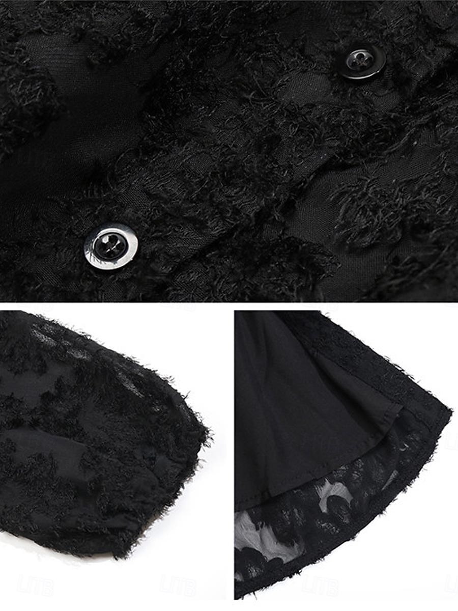 Damen Spitzenkleid Minikleid Angeschnallt Ausgefallene Ständer Langarm Schwarz Wein Marineblau Farbe 2025 - $57.99 –P8
