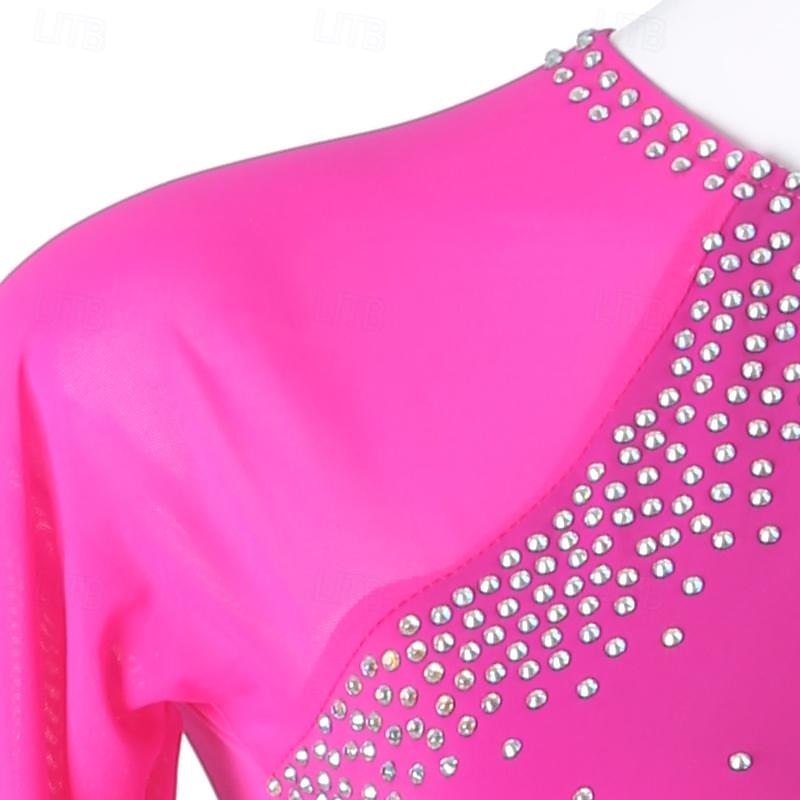Kunstschaatsjurk Dames Voor meisjes Schaatsen Jurken Rode roos Lapwerk Open achterkant Netstof Spandex Hoge Elasticiteit Opleiding Oefenen Professioneel Kunstschaatskleding Klassiek Kristal 2025 - $117.99 –P6