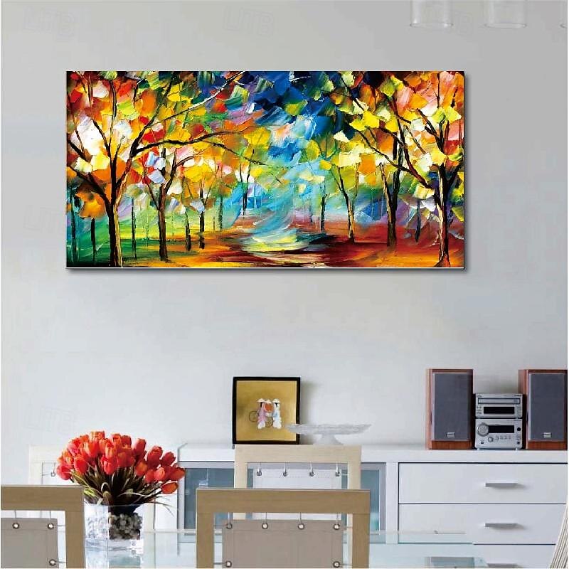 Baum-Ölgemälde, handgefertigte Wandkunst, farbenfrohes Waldgemälde, Leinwand, bunte Bäume, Waldleinwand, farbenfrohe Dschungelleinwand, riesiges Leinwand-Ölgemälde, Wohndekor, Herbst-Leinwandgemälde 2025 - $75.99 –P5