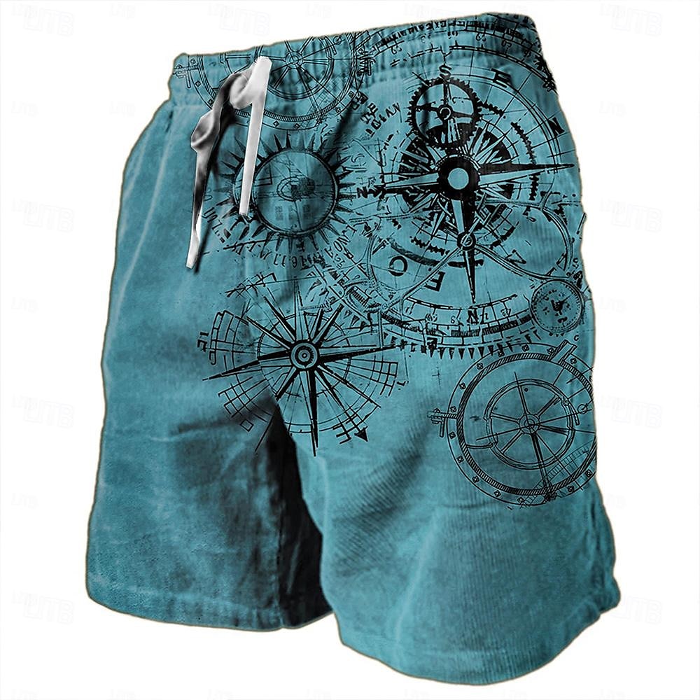 Men's Nautical Graphic Prints Compass Sweat Shorts Beach Shorts Terry Shorts Mid Waist Retro Vintage Casual Daily Holiday Streetwear Drawstring Elastic Waist 3D Print Designer Clothing Apparel 2025 - $19.99 –P5