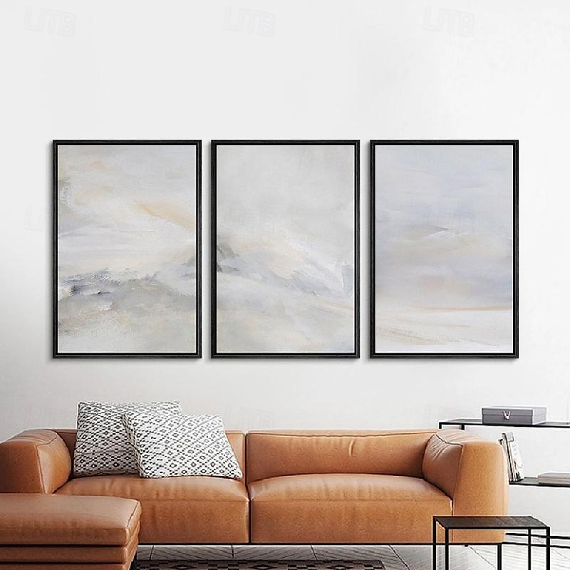 Handmade Wall Art Pastel painting handmade Abstract Gray Landscape Painting   Eclectic Minimalist Modern Art Neutral seascape Painting Wall Decor Framed Canvas Gray painting 2025 - $116.99 –P5