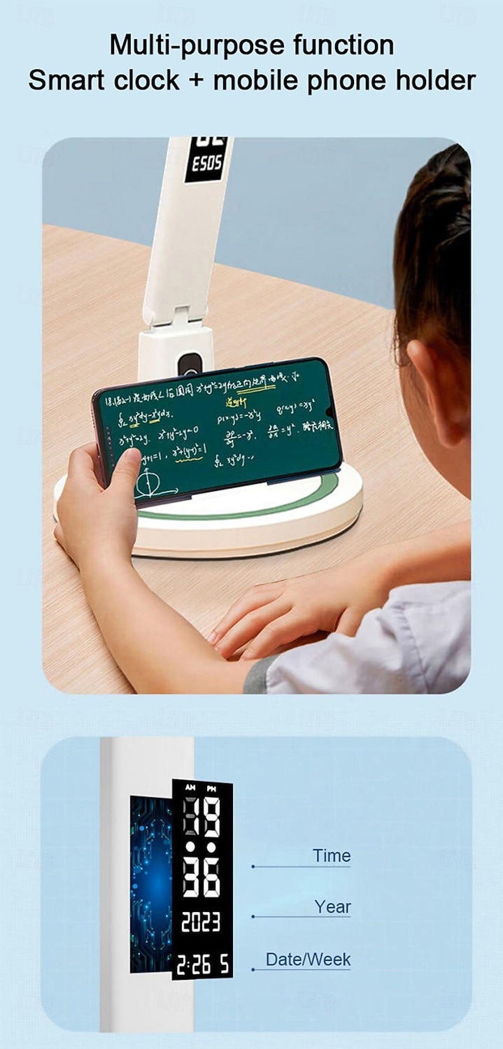 LED Desk Lamp Clock Table Lamp, USB Chargeable Dimmable Desk Lamp Plug-in LED Light Foldable Eye Protection Reading Night Light Dimmable Study table Lamp for Home Study Reading Night Light 2025 - $37.99 –P12