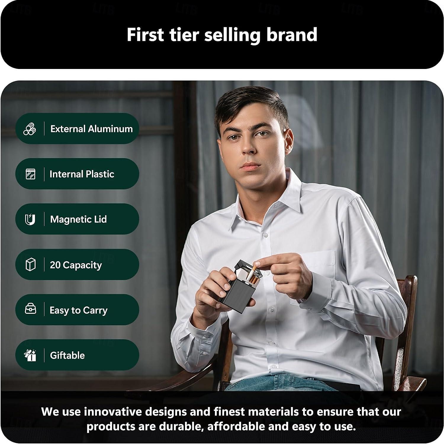 cigarettfodral i aluminiumlegering, 20-kapacitet, fukt- och krosstålig, unik present för män, konstruktion av metall aluminiumlegering snygg kreativ 2026 - $12.49 –P2