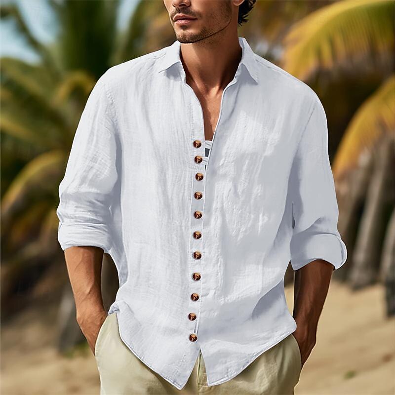 Per uomo Camicia Camicia casual Camicia con Bottoni Camicia di cotone Semplice Vacanza Camicia hawaiana Nero Bianco Rosa Azzurro cielo Manica Lunga Collo ripiegato Primavera & Autunno Abbigliamento del 2025 a $27.99 –P1