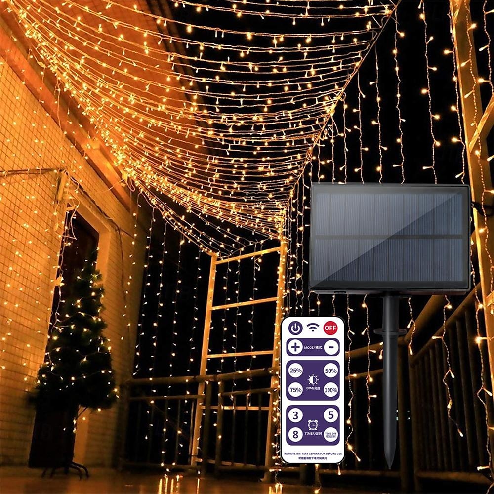 Elegant Wedding Reception Party Outdoor Solar LED String Lights, USB Charging Curtain Fairy Lights 3*3m, Christmas Icicle String Lights Waterfall Lamp Wedding Room Garland Garden Outdoor Decor 2025 - $42.99 –P1