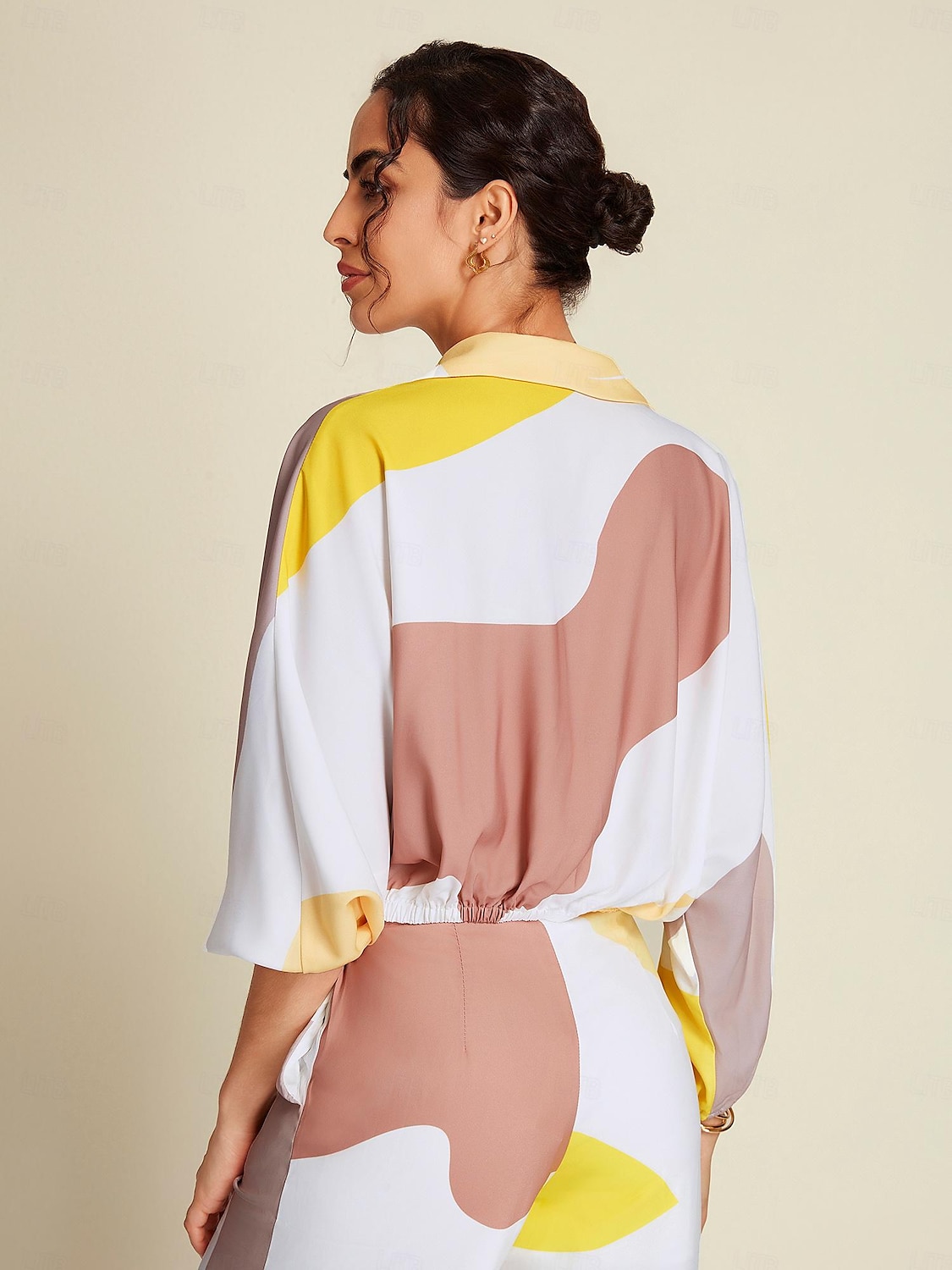 Satin Contrast Knot Front Balloon Sleeve Shirt 2025 - $41.99 –P2