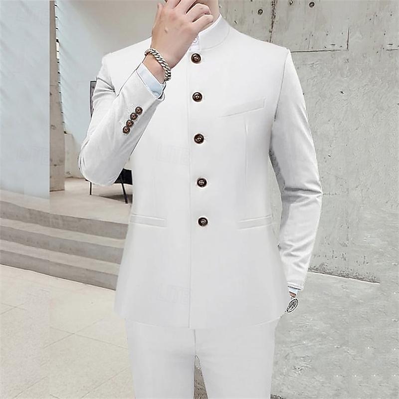 Voor heren Blazer liiketoiminta Cocktailparty Bruiloft Modieus Casual Lente & Herfst Polyester Effen nappi Zak Comfortabel Enkele rij knopen Blazer Zwart Wit Geel Rood 2026 - $75.99 –P3