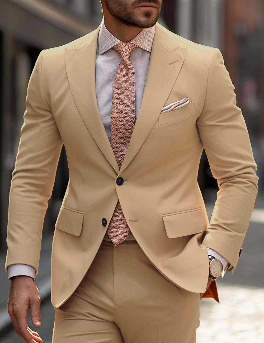 Completi da matrimonio per uomini in arancione e khaki moda business a tinta unita taglio su misura 2 pezzi a due bottoni monopetto del 2025 a $122.99 –P1