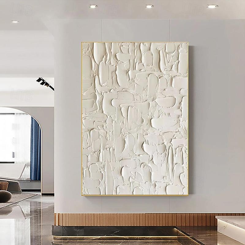 3D gerahmte handgemalte strukturierte Wandkunst weißes minimalistisches Gemälde auf Leinwand Wabisabi trendige Wohnkultur Wohnzimmer Wandkunst modernes Gemälde fertig zum Aufhängen 2025 - $131.99 –P1
