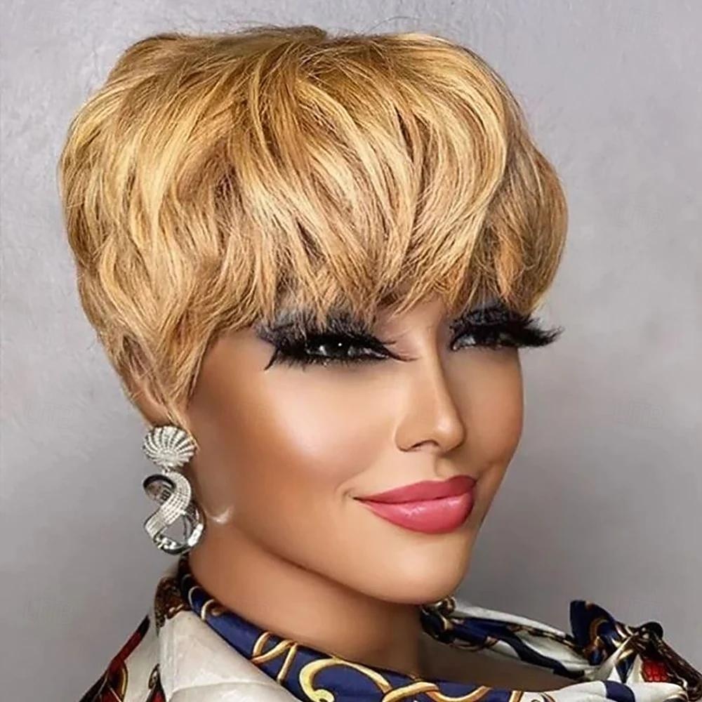 Perruque courte coupe lutin marron cheveux humains pour femmes noires perruques fabriquées à la machine avec frange perruque sans colle colorée perruques de cheveux humains de 2026 ? $47.99 –P3