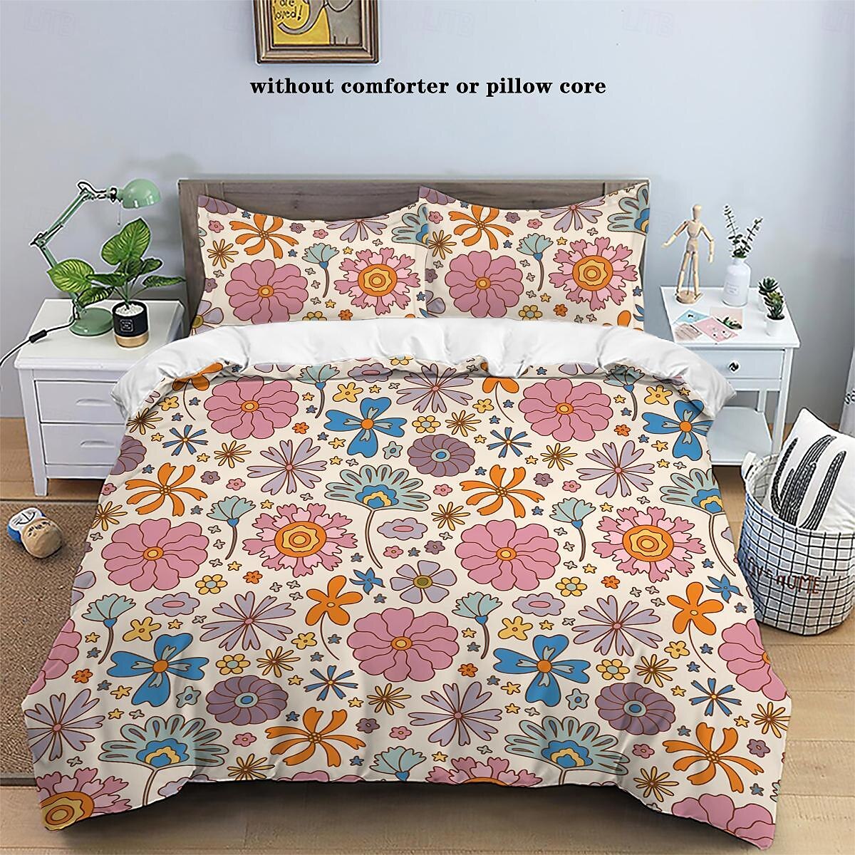 fresca stampa floreale set da 3 pezzi di copripiumini per camere d'albergo camere per gli ospiti comodo set di biancheria da letto 1 copripiumino 2 federe del 2025 a $30.99 –P7