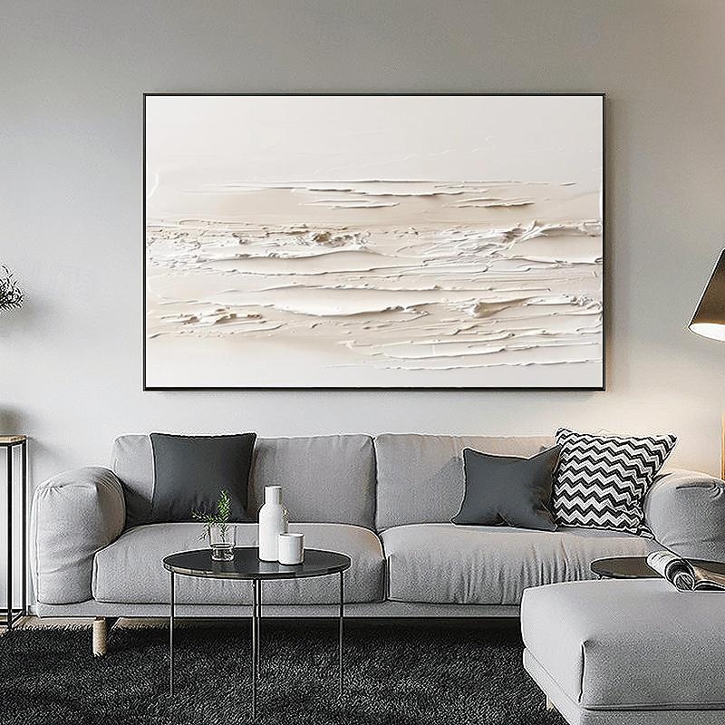 3D gerahmte handgemalte strukturierte Wandkunst weißes minimalistisches Gemälde auf Leinwand Wabisabi trendige Wohnkultur Wohnzimmer Wandkunst modernes Gemälde fertig zum Aufhängen 2025 - $131.99 –P5