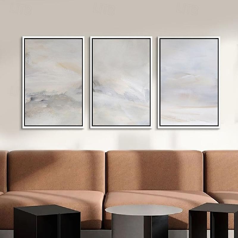 Handmade Wall Art Pastel painting handmade Abstract Gray Landscape Painting   Eclectic Minimalist Modern Art Neutral seascape Painting Wall Decor Framed Canvas Gray painting 2025 - $116.99 –P2