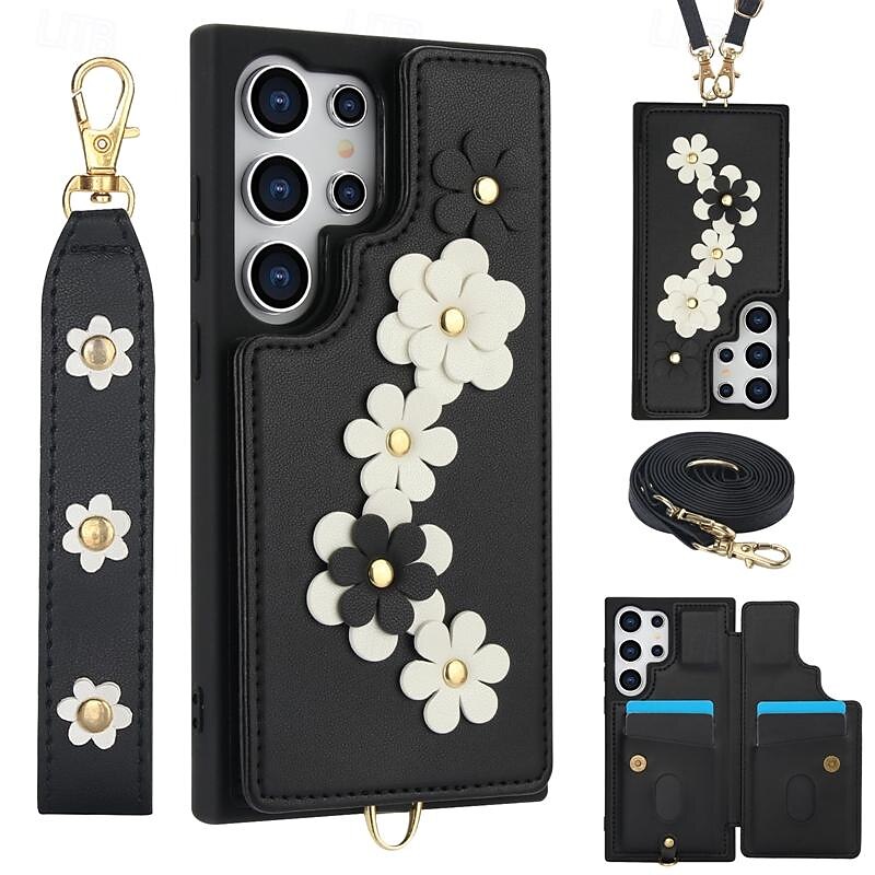 telefone Capinha Para Samsung Galaxy S24 Ultra Plus S23 Ultra Plus S22 Plus Ultra A55 A35 A25 A15 5G A54 A34 A14 S25 Ultra Capa traseira Com Suporte Magnética com cordão Retro flor floral TPU Couro PU de 2025 por $21.99 –P6