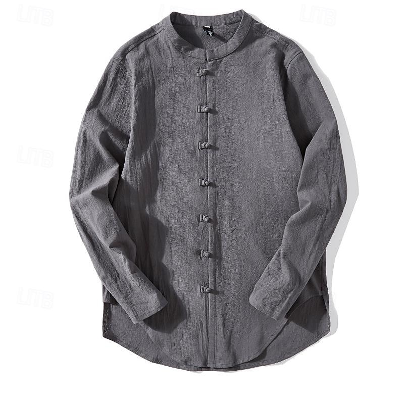 Per uomo Camicia Camicia di lino Camicia con colletto cinese Camicia con colletto alla coreana Camicia casual Camicia con Bottoni Semplice Vacanza Camicia hawaiana Nero Bianco Verde chiaro Rosa del 2025 a $27.99 –P4