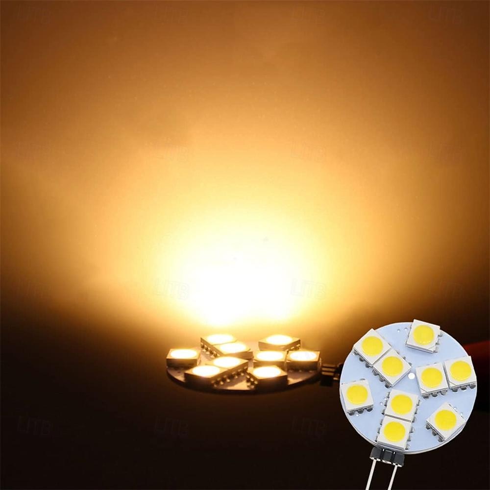 Lâmpadas led bi-pin de 1,5w g4 equivalentes a 15w lâmpada halógena dc 12v regulável 9 leds 5050 smd ângulo de feixe de 180 graus g4 bi-pin base teto embutido lâmpada puck 10pcs de 2026 por $23.99 –P1